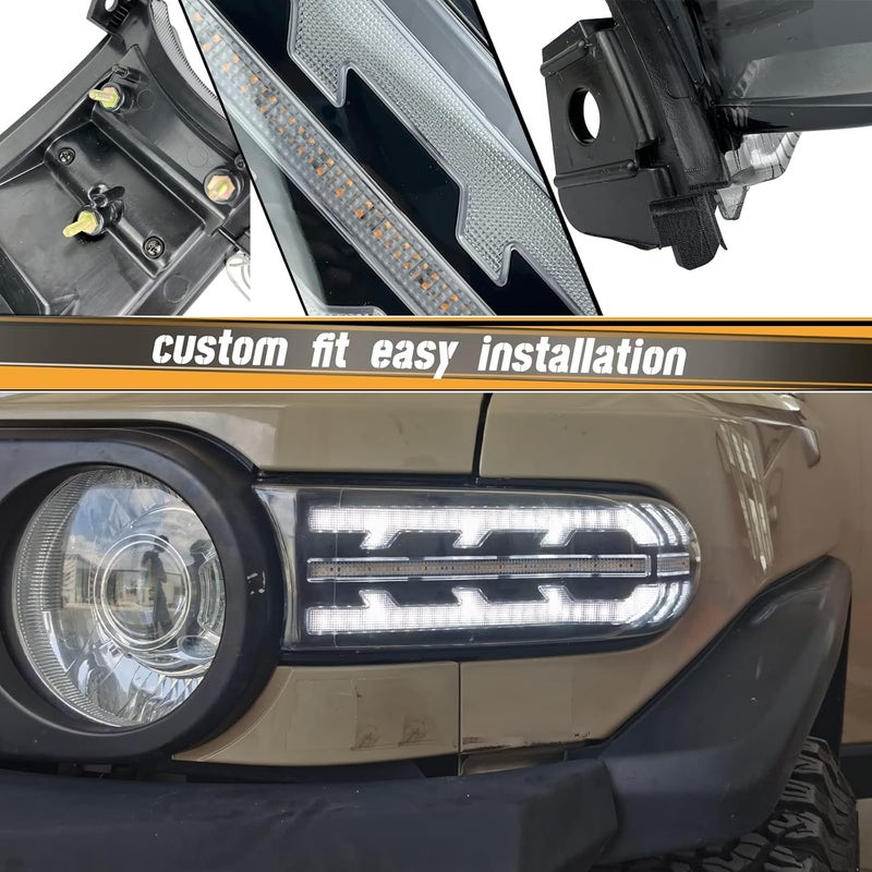 PGTOPONE Smoke Lens Switchback White/Amber LED Front Headlight Compatible with Toyota FJ Cruiser 2007-2021 Accessories Function As Daytime Running Lamp and Turn Signal Light 2 in 2 - Image 4